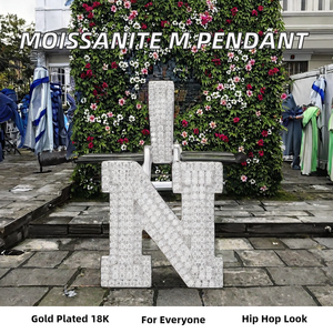 925 Silver 18K Gold Plated Letter M <b>Pendant</b> with D VVS Moissanite Trendy Hip Hop Jewelry Iced <b>Charm</b> - Product Image 2