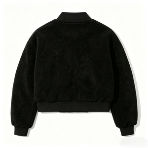 <span class=keywords><strong>Giacca</strong></span> Bomber <span class=keywords><strong>Nera</strong></span> in Pile Sherpa da Donna con Patch Ricamate Multiple, Streetwear Primaverile con Fodera in Cotone Ultra-morbido - Product Image 3