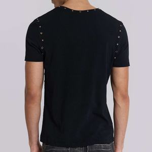 เสื้อยืดโออีเอ็ม สตรีทแวร์ ดีไซน์วินเทจ Y2K ผ้าฝ้ายทรงปกติ ฮิปฮอป 260GSM หนัก ตกแต่งหมุด สีดำ - Product Image 6