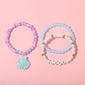 Kids Colorful Beaded <b>Bracelet</b> With Shell Snowflake Pendant Elastic Stretch <b>Bracelet</b> for Girls Party Favors Jewelry - Product Image 4