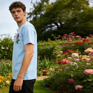 เสื้อยืดลำลองสำหรับใส่ในบ้านหรือทำสวน ผ้าโพลีเอสเตอร์ 100% หนัก 230 กรัม พิมพ์ลายกุหลาบอเมริกันด้วยเทคนิคซิลค์สกรีน สำหรับผู้ชาย - Product Image 4