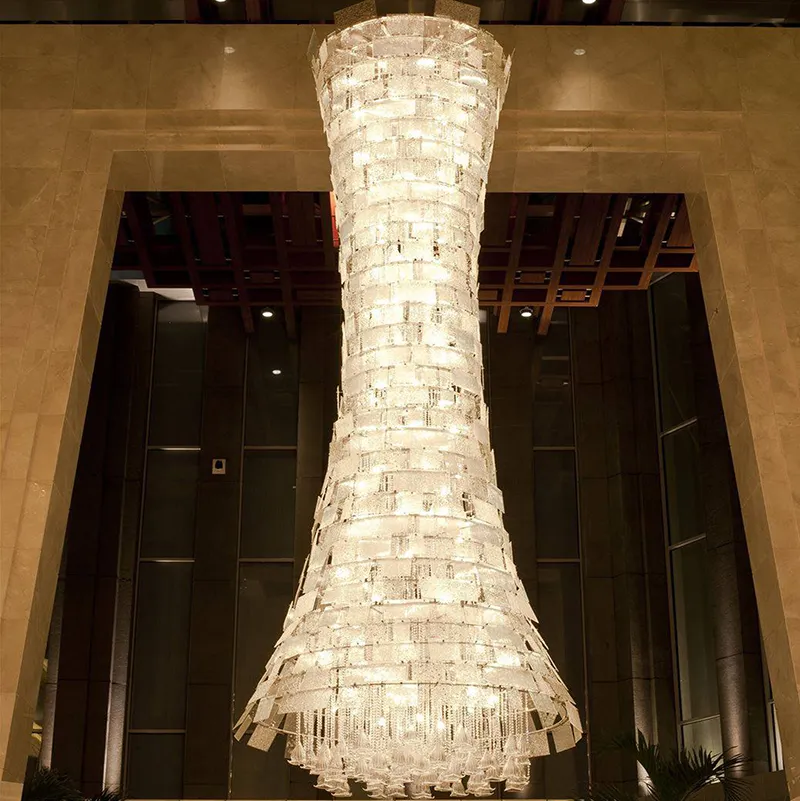 Springletile luminárias penduradas em cristal para teto interior moderno, lustres longos de art déco em vidro soprado para escadas