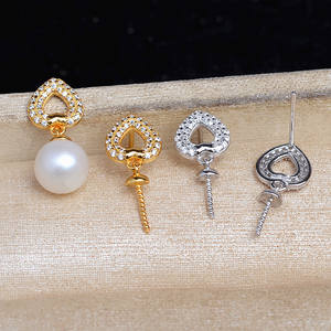 Colgante de Corazón de Plata S925 y Pendientes de Corazón de Durazno, Accesorios de Perlas DIY, Cuentas Lisas en Forma de Corazón, Base Vacía 1367 - Product Image 1