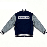 Jaket Varsity Pria Custom dengan Lengan Kulit PU, Jaket Baseball Letterman, Bordir Patch, Outerwear Streetwear