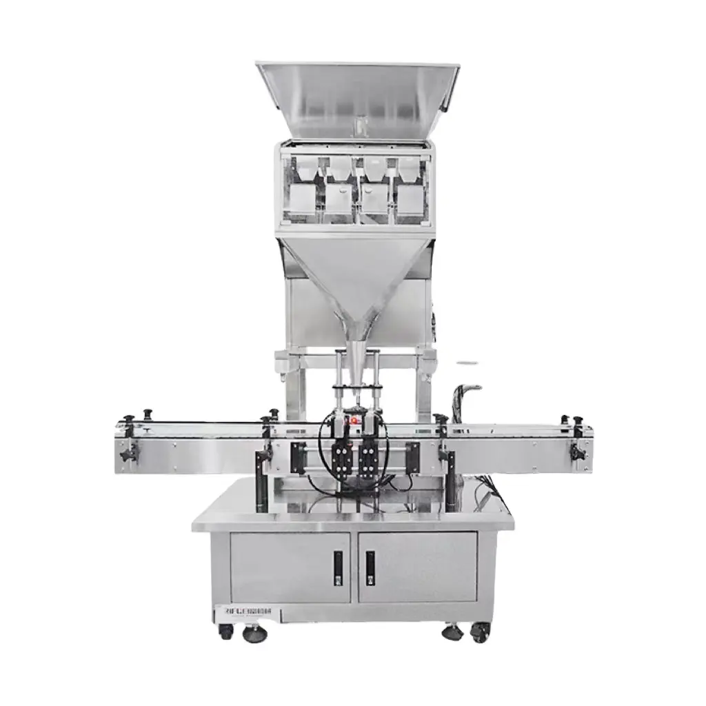 Automatisches quantitatives Wiegen 4 Köpfe Wiegen Capping Labeling Integrierte Maschine Cookie Filling Machine