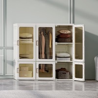 Armoire Pliante Moderne Intégrée en Plastique avec 5 Tiroirs et Portes Coulissantes, Meuble de Rangement pour Appartement Compact, Chambre à Coucher, en MDF