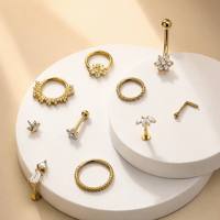 Cincin Pusar Mewah Berlapis Emas 14K HGC, Anting Hidung, Anting Labret, Anting Tragus, Anting Daith, Perhiasan Tindik Natal