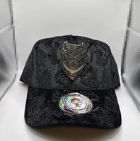 Topi Baseball Bordir 3D 5 Panel Berlapis Satin Sutra dengan Rhinestone Custom, Logo Custom, Topi Suede Gorras Xcap Viacrucis Hitam