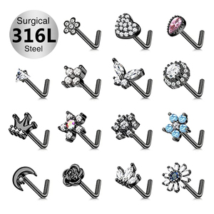 Toposh Silver Gold <strong>Black</strong> Flower 316L Stainless Steel Piercing Jewelry Set <strong>Nose</strong> Stud Septum <strong>Nose</strong> <strong>Rings</strong> for Women Pierced <strong>Nose</strong> - Product Image 5