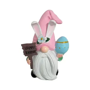 Happy Easter Resin Easter Rabbit With Egg Decoration Garden Statue Easter Gnome