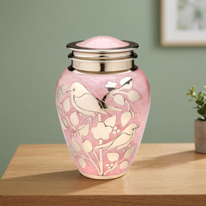 American/European Pink Silver Blessing Birds Metal Urn <b>Keepsake</b> <b>Ashes</b> Modern Cremation Velvet Bag Funerals Supplies - Product Image 4