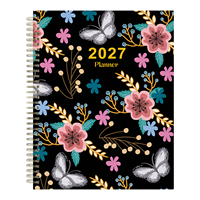 Agenda spirale A4 2027 – Motif floral papillon – Journal mensuel et horaire – Onglets mensuels colorés – Papier de bureau et scolaire de haute qualité