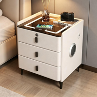 Table de chevet flottante intelligente en bois moderne avec chargeur sans fil, coffre-fort dissimulé, table de nuit connectée pour chambre à coucher et mobilier de maison