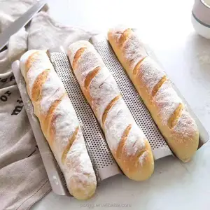 Teglia da forno per Baguette in oro con padella per pane francese perforata antiaderente 3row