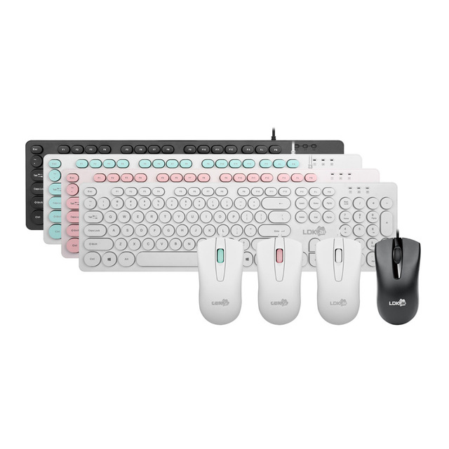 Round Key Keyboard Mouse Combo Wired Keyboard and Mouse Set Retro Typewriter Style for Office Home Gaming