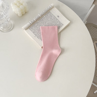 Chaussettes ras du cou rayées roses pour femmes, tricotées, respirantes, en Spandex/Polyester/Coton, pour usage quotidien, automne, décontractées, vente en gros, faible MOQ