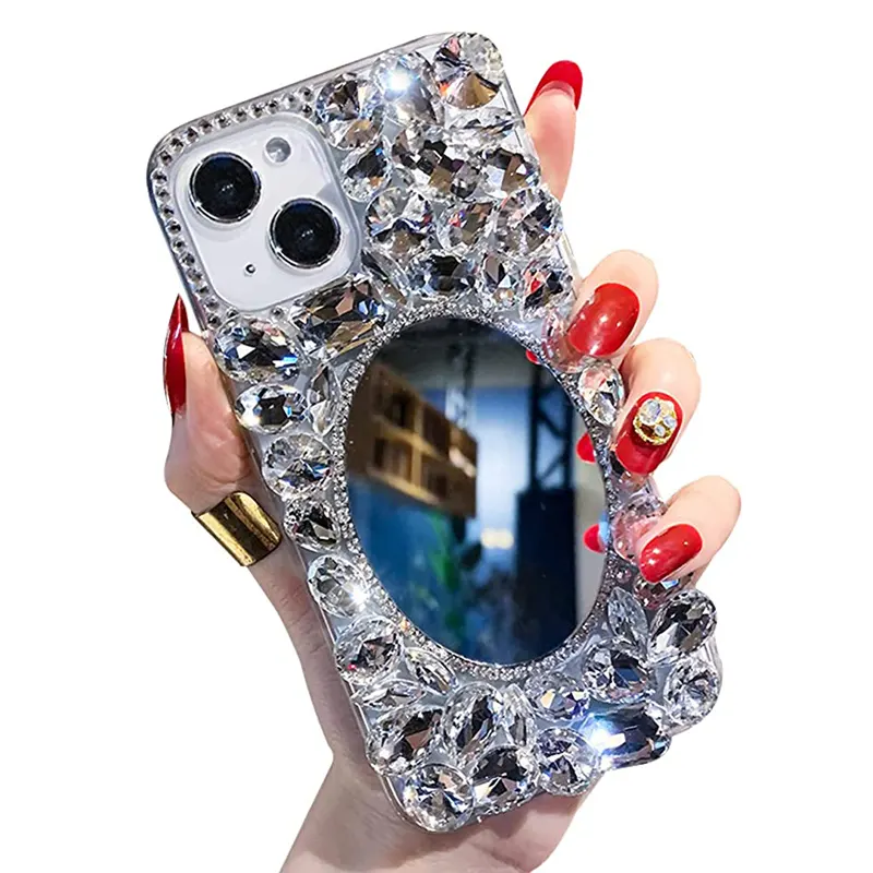 Mirror Bling Rhinestone Diamond Phone Case Cover For iPhone 14 13 12 Pro Max XR 8 Plus Handmade Luxury Shiny Crystal Case