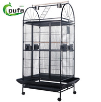 Cages à oiseaux et perroquets en fil métallique noir OEM ODM de grande taille avec roues et mangeoire