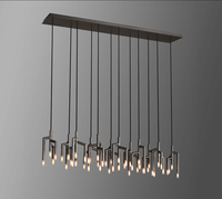 XZ Linéaire Métal Noir Plafonnier E12 Ampoule Élégamment Perché Ivoire Tissu Hôtel Projet Pendentif Lampe Lustre