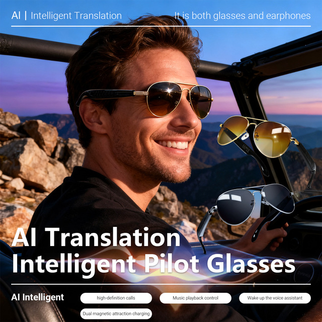 New AI Translation Smart Glasses Voice Navigation Music Playback Touch-Based Control Magnetic Charging Real-Time Translation