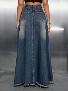 उच्च गुणवत्ता वाले कस्टम नीले कपास मैक्सी स्कर्ट नवीनतम फैशन डिजाइन लंबे समय तक गैर-खिंचाव डेनिम आकस्मिक प्लस आकार - Product Image 2