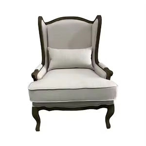 Fauteuil <span class=keywords><strong>Wingback</strong></span> classique tapisserie d'ameublement crème cadre en bois sculpté Style Vintage chaise de canapé monoplace pour salon - Product Image 2