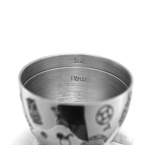 Jigger de coctelería tipo campana de 1/2 oz con grabado Tiki, de acero inoxidable 304, medidor de barman de doble punta con marcación interior - Product Image 3