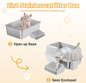 Estructura semicerrada Diseño de acero inoxidable Característica antisalpicaduras Superficie fácil de limpiar Caja de arena duradera para gatos - Product Image 5
