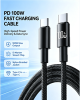 Kabel Pengisian Cepat 100W-Mark Dual Type-C USB 3.0 3A 2M Tembaga Murni Nylon untuk Ponsel Mobil Earphone