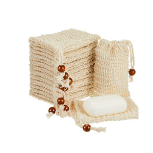Sac exfoliant de savon certifié cordon de serrage économiseur de savon en sisal naturel pochette de douche sac de barre de savon en maille pour emballage - Product Image 1