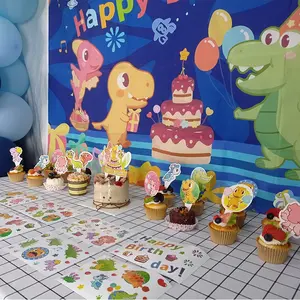 Tres pequeños dinosaurios, niño azul, dinosaurio, conjunto de decoración de feliz cumpleaños, suministros para fiestas, decoraciones de cumpleaños al por mayor