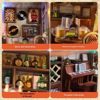 Mainan Puzzle Kayu 3D TSZH6805 Tipsy Restaurant Kit Buatan Tangan DIY Rumah Miniatur 20x15x17cm Usia 10+ Tahun Buatan Cina