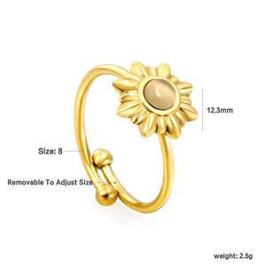 Fashion Vintage Colorful Opal Natural Stone <b>Ring</b> Sunflower 18K Gold Plated Stainless Steel Finger <b>Adjustable</b> <b>Rings</b> for Women - Product Image 2