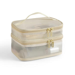 Portable Multifunctional <b>Travel</b> for <b>Toiletry</b> <b>Bag</b> Large Double-Layer Cosmetics <b>Bag</b> Zipper Closure Fashion Daily Use New Nylon - Product Image 1