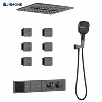 Système de douche à jets corporels en laiton avec mitigeur thermostatique numérique encastré, ensemble de douche de plafond effet pluie gris anthracite pour salle de bain de luxe