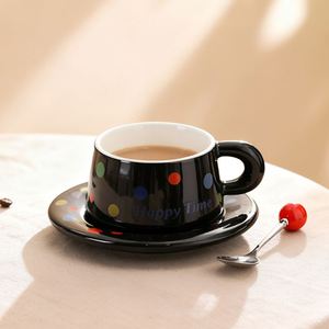 Modern Polka Dot Happy Time Ceramic Tea <b>Cup</b> <b>Saucer</b> Set with Spoon & Mug Tableware for Tea & Coffee - Product Image 4