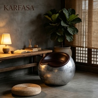 Fauteuil Sphérique Moderne Aviator en Cuir Marron, Siège Lounge à Coque en Aluminium Rivetée pour Salon, Chambre et Hôtel