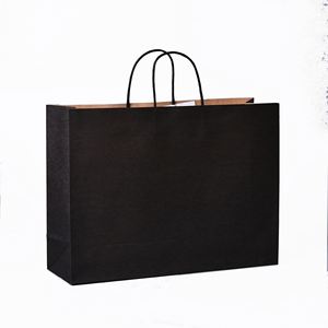ถุงกระดาษคราฟท์สีน้ำตาลสำหรับร้านค้า บรรจุภัณฑ์อาหารแบบนำกลับบ้าน สีดำขาว รีไซเคิลได้ พร้อมหูหิ้ว - Product Image 1