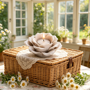 Porte-bougie en forme de rose blanche fait main pour la décoration de la maison - Product Image 2