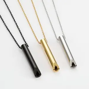 Customizable 18K Gold Plated Engravable Name Letter Whistle Decompression Anxiety Stainless Steel Pendant Necklace