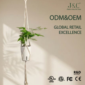 Pot de fleurs auto-arrosant de 5 pouces avec support en macramé, ensemble combiné, décoration moderne pour la maison, jardinière suspendue pour plantes d'intérieur, orchidées, herbes - Product Image 1