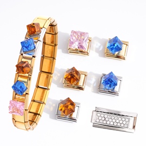 Trendy Italian Charm <b>Bracelet</b> with <b>Crystal</b> and Rhinestone Gold Plated Unisex Gift - Product Image 1