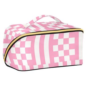 Sturdy Rhombus Pattern Cosmetic Bag, Portable <b>Makeup</b> <b>Case</b> with Brush Holder & Inner Compartments, Flat Packing Storage Pouch - Product Image 1
