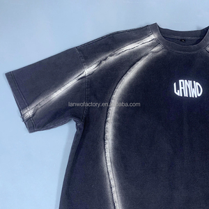 Tùy chỉnh cổ điển axit rửa 100% cotton T-Shirt cho nam giới quá khổ Thả Vai nặng thời trang dạo phố đau khổ Logo dệt kim - Product Image 4