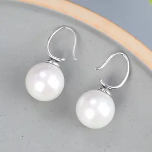 New Design 16mm Big Size Round White Pearl S925 Sterling Silver Hoop Earrings For Women Ladies