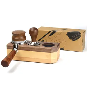 Food Grade Customize Barista Tools Espresso Portarfilter Tamper Holder Station Solid Wood 58mm Coffee Tamper Holder