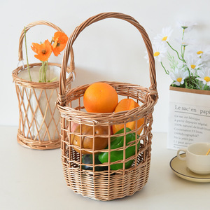 Cesta de mimbre tejida a mano para frutas y verduras, cesta decorativa de ratán tejida a mano estilo francés para arreglos florales, bambú - Product Image 1