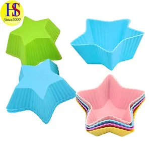 Molde antiaderente colorido para cupcake/chocolate/geléia/pudim de silicone de grau alimentício em forma de estrela de tamanho pequeno