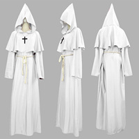 Robe de cosplay médiévale d'Halloween de qualité supérieure, robe de moine, de frère, de sorcier, de prêtre, costume de scène, tenue de déguisement