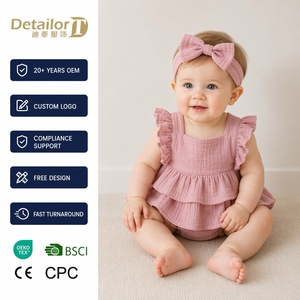 Abiti per Bambine all'Ingrosso, Set Estivo 2 Pezzi in <span class=keywords><strong>Cotone</strong></span> Muslin, Abbigliamento Casual Tinta Unita per Neonati e Bambini, Personalizzabile RTS - Product Image 1